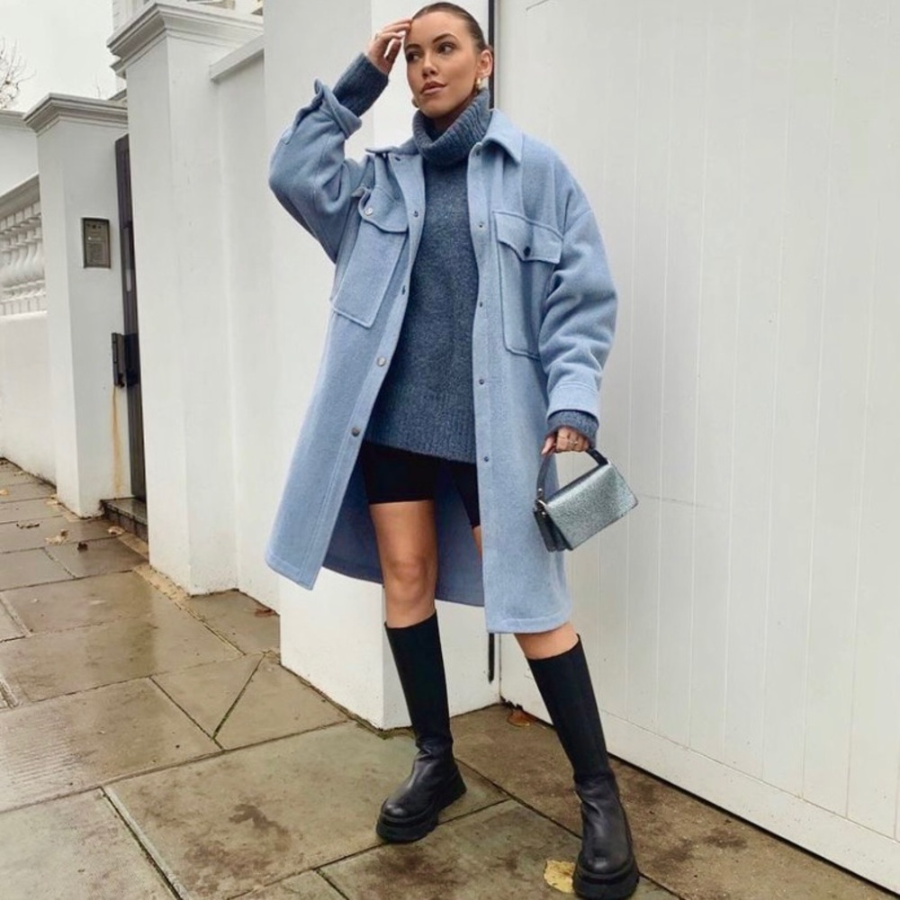 ZARA Oversized wool blend shacket blue blogger style NWT size XS
